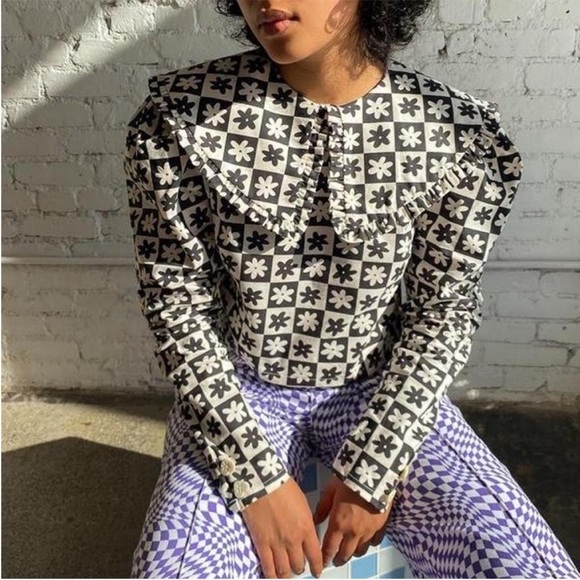 Lisa Says Gah Tops - LISA SAYS GAH wendy daisy check black long sleeve blouse victorian size L